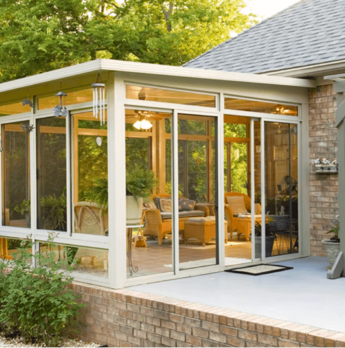 covered patio with glass enclosure